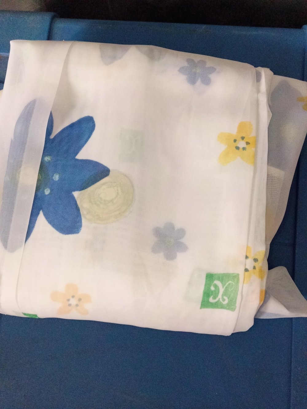 jcpenney White Sheer Panel with Blue and Yellow Floral Design